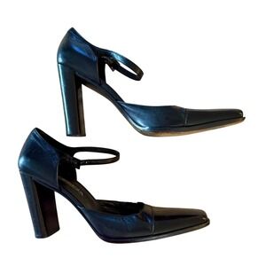 Via Spiga Vintage Women 10N Ankle Strap Square Toe Pump Made in Italy Leather